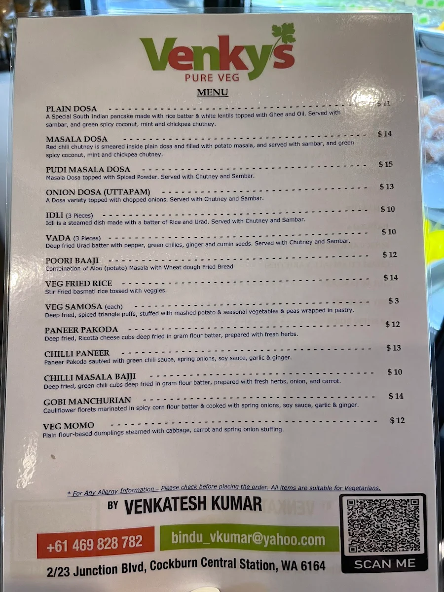 Menu, Venkys Pure Veg