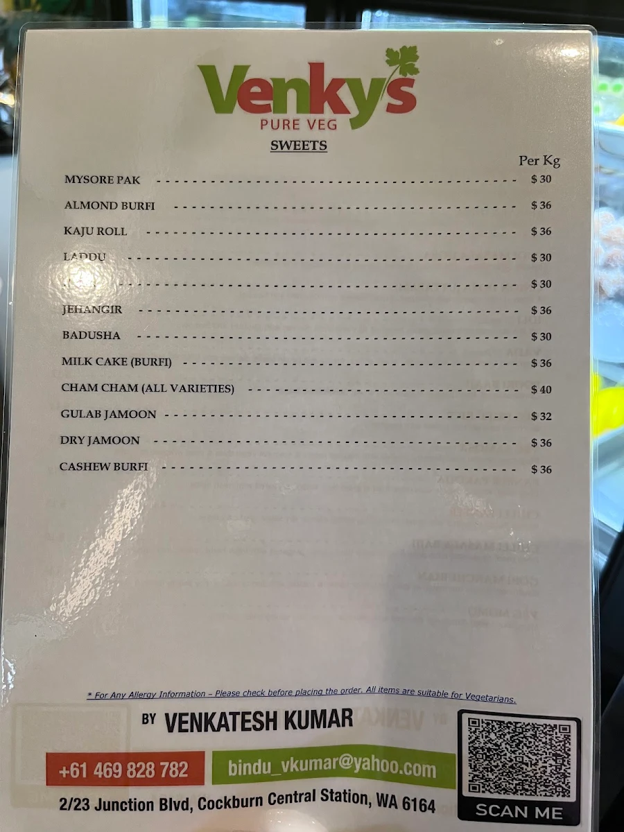 Menu, Venkys Pure Veg