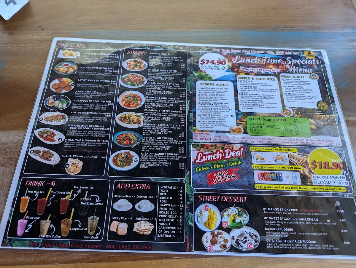Menu, THAI.Topia Street Food Kitchen