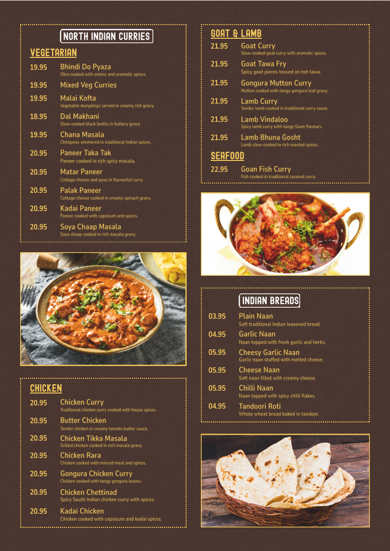 Menu, Spice On WheelZ Restaurant