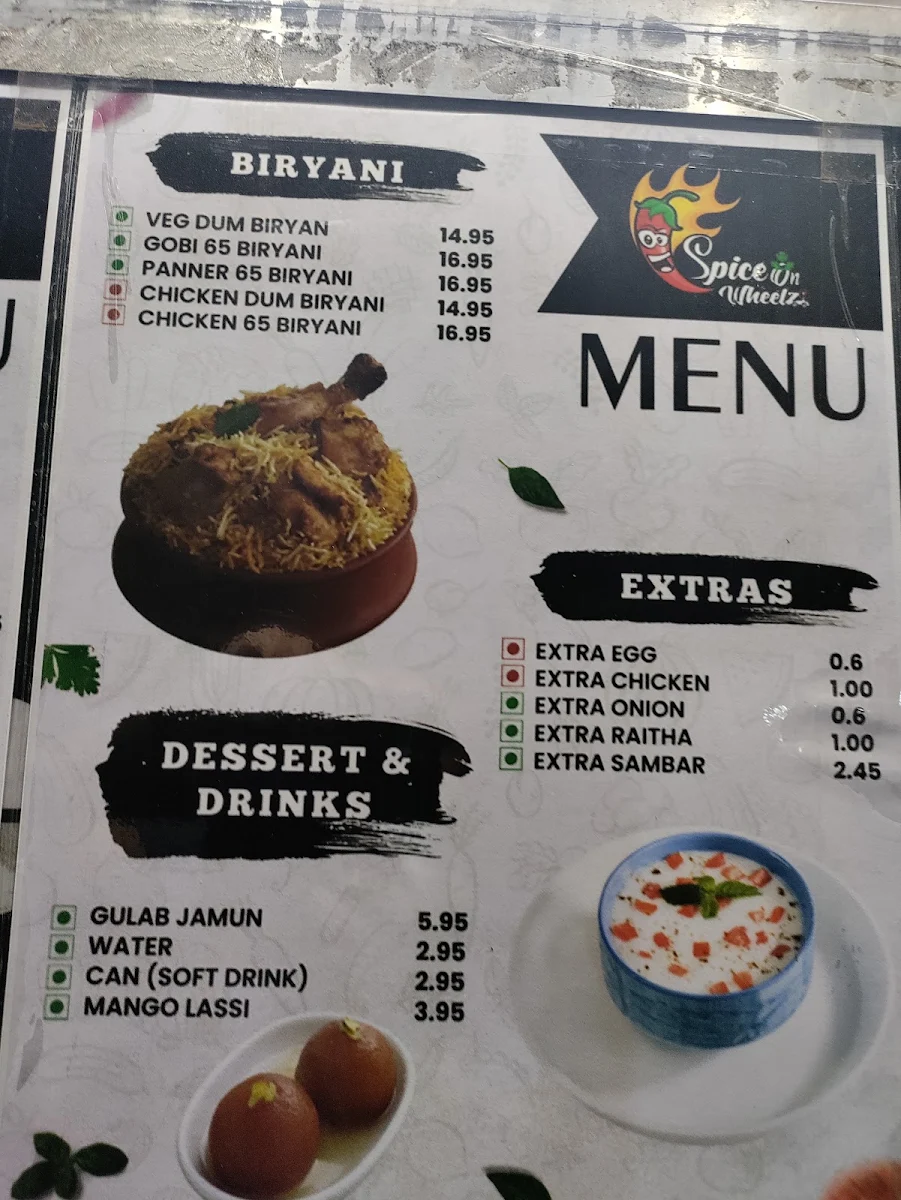 Menu, Spice On WheelZ Restaurant