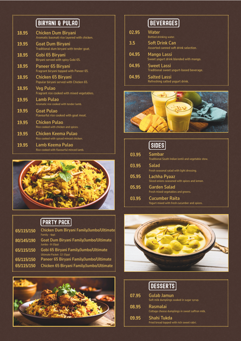 Menu, Spice On WheelZ Restaurant