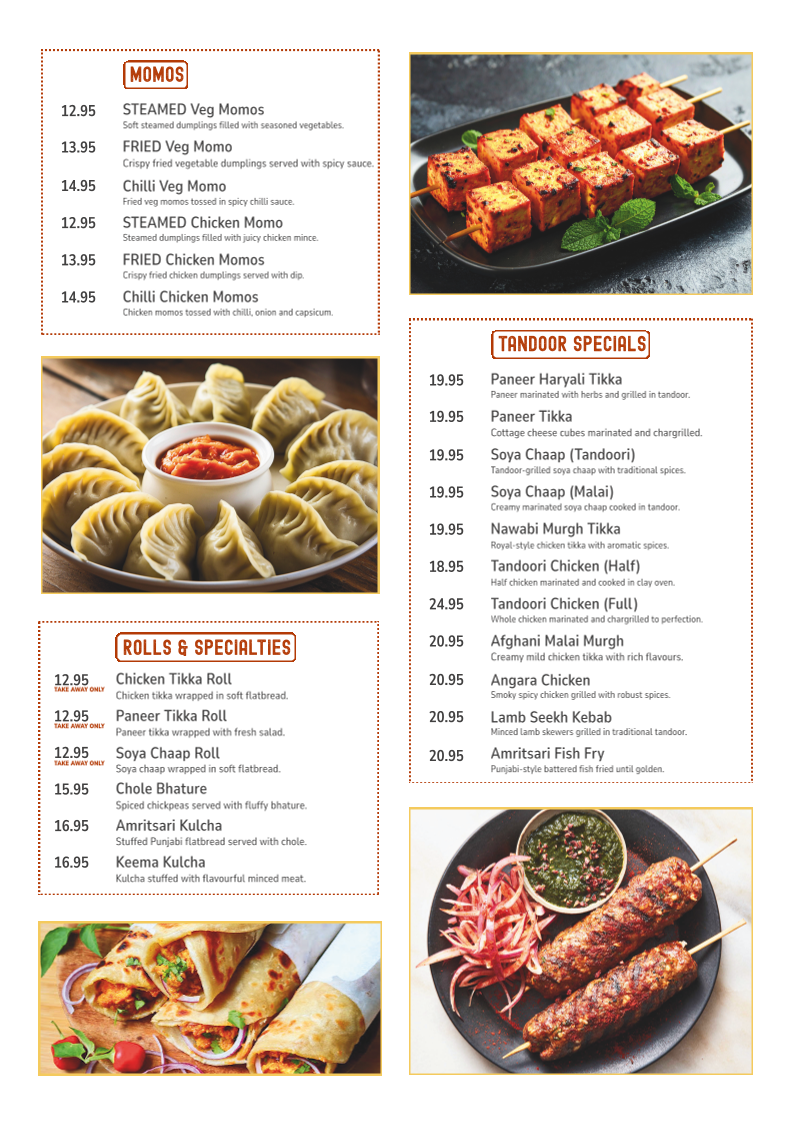 Menu, Spice On WheelZ Restaurant