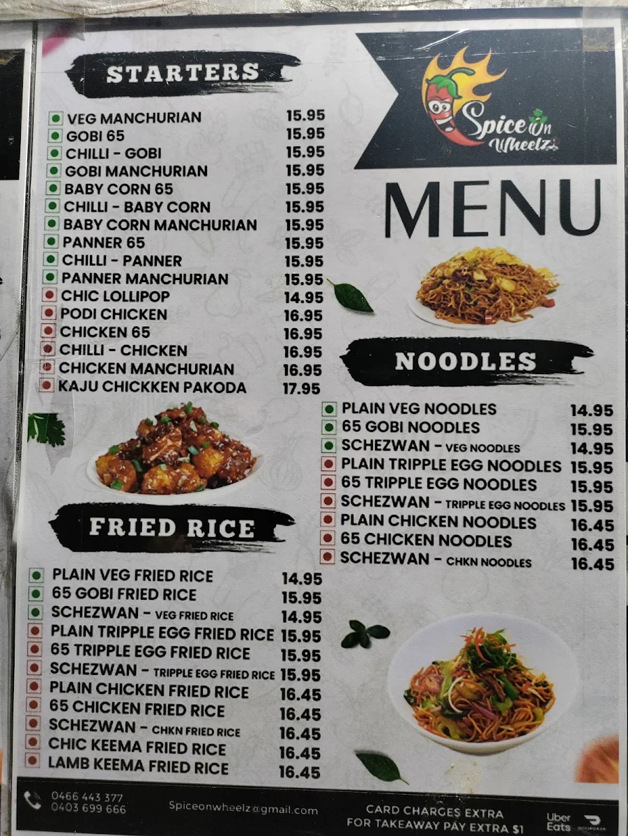 Menu, Spice On WheelZ Restaurant