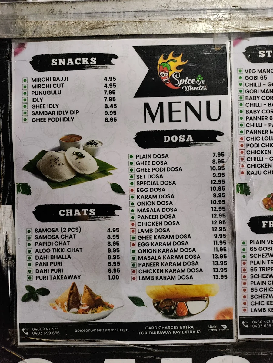 Menu, Spice On WheelZ Restaurant