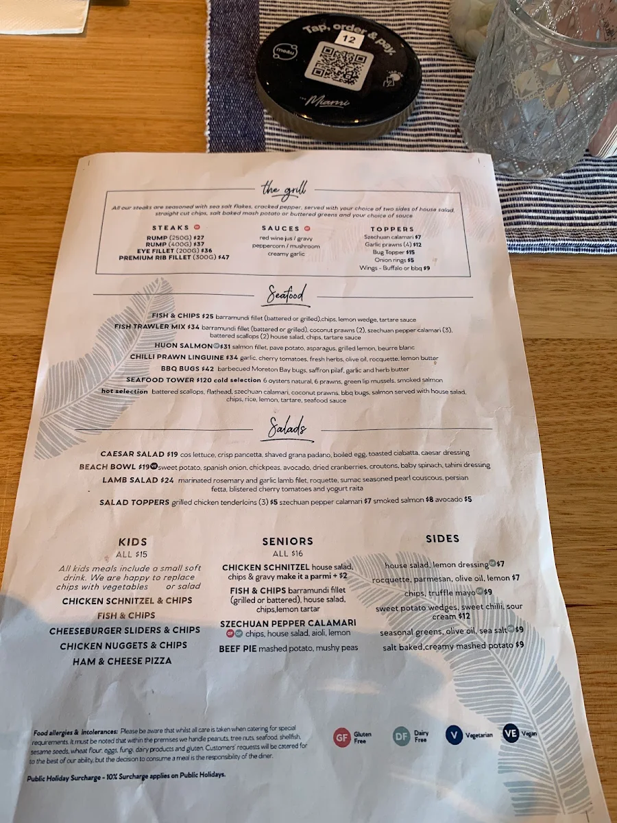 Menu, Miami Tavern