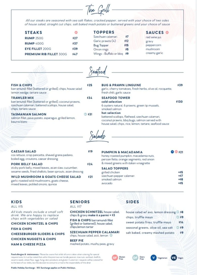 Menu, Miami Tavern