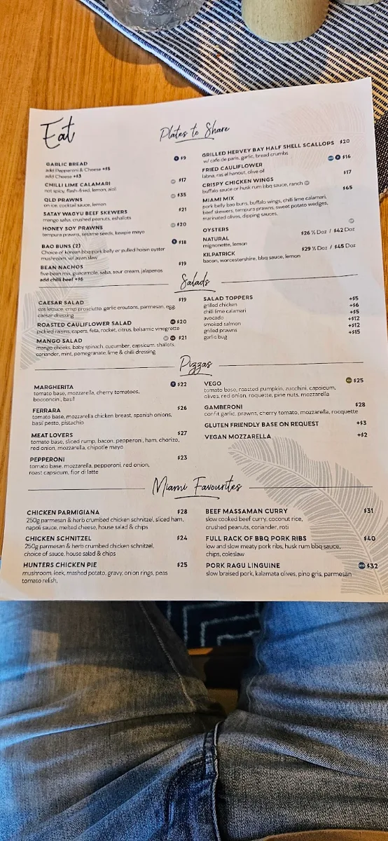 Menu, Miami Tavern