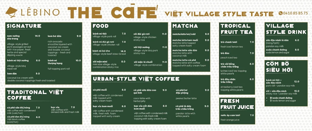 Menu, LÊBINO - Việt Village-Style Taste