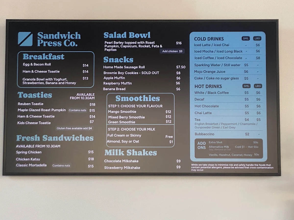 Menu, Sandwich Press Co