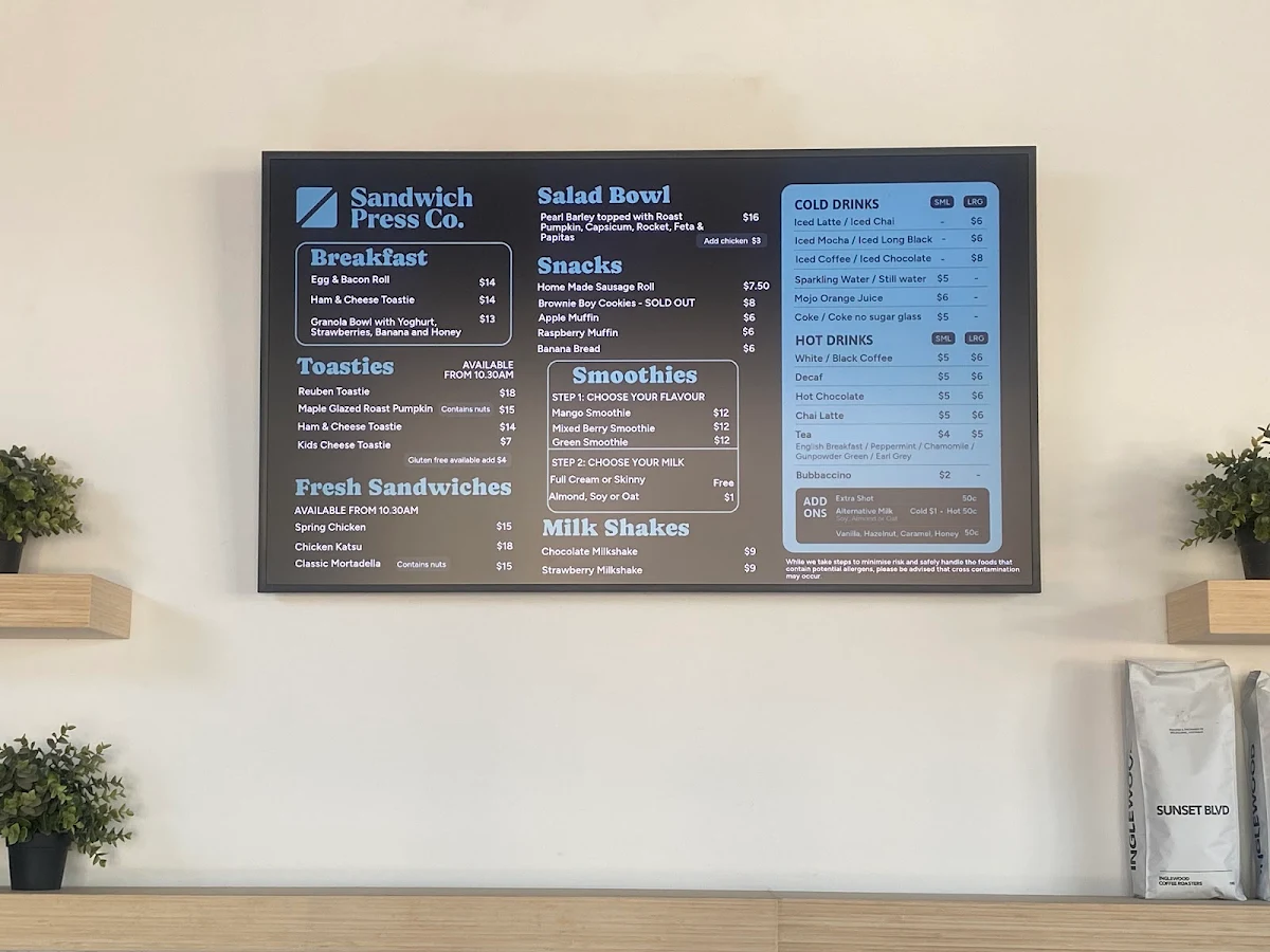 Menu, Sandwich Press Co