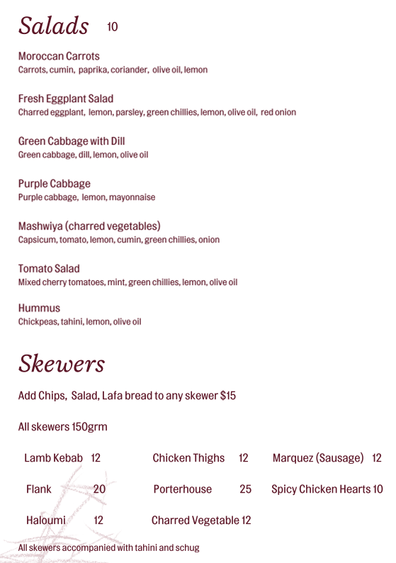 Menu, Buba Middle Eastern Kitchen & Bar