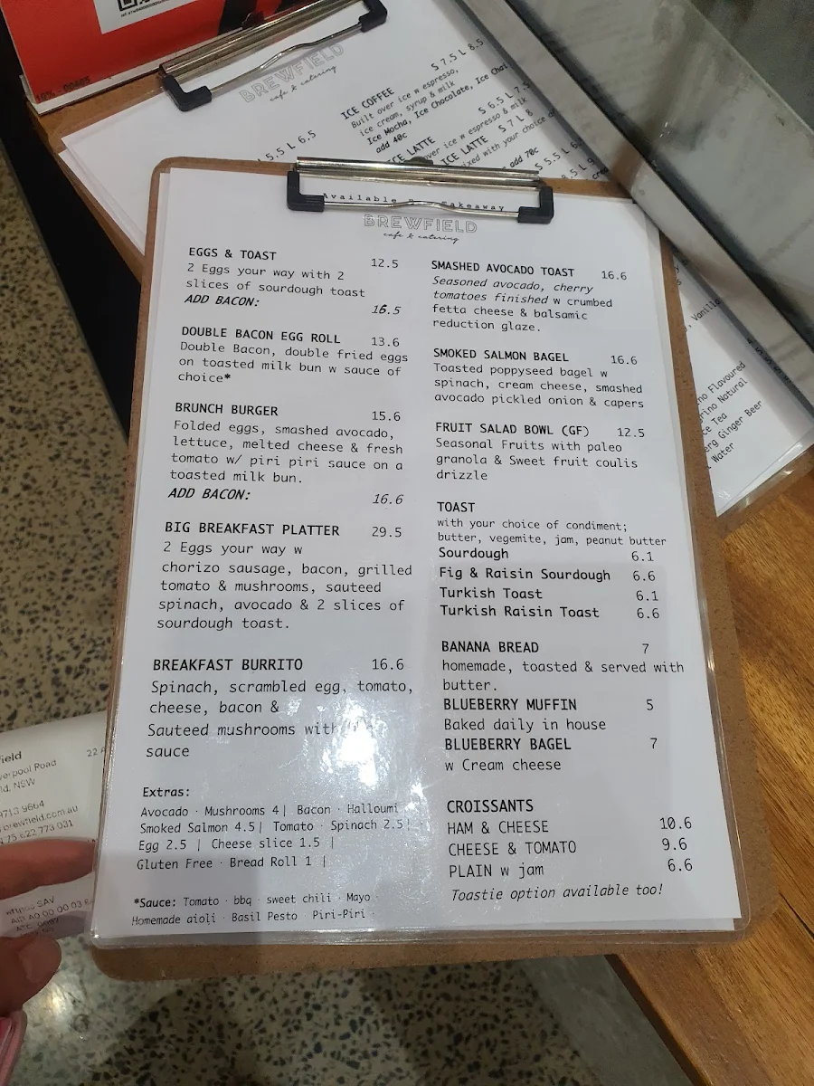 Menu, Brewfield Cafe & Catering