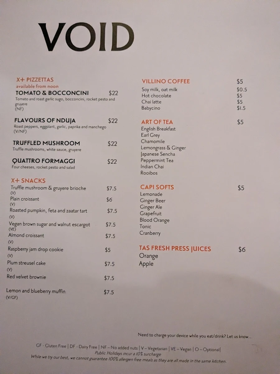 Menu, Void Bar