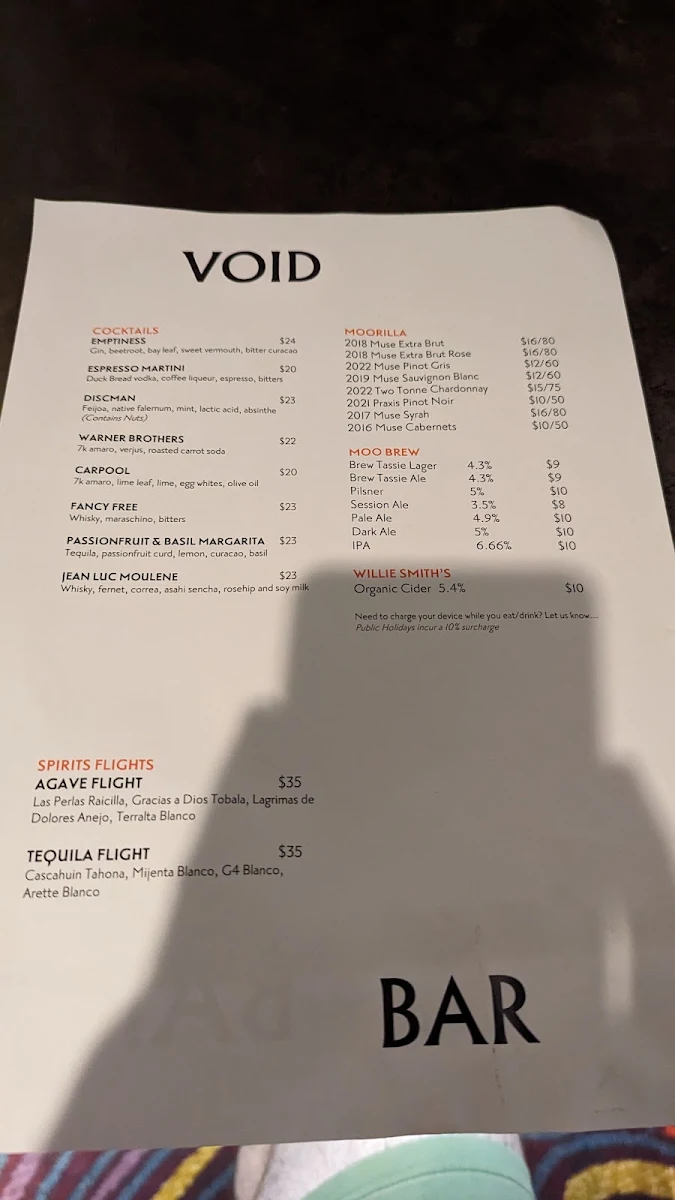 Menu, Void Bar