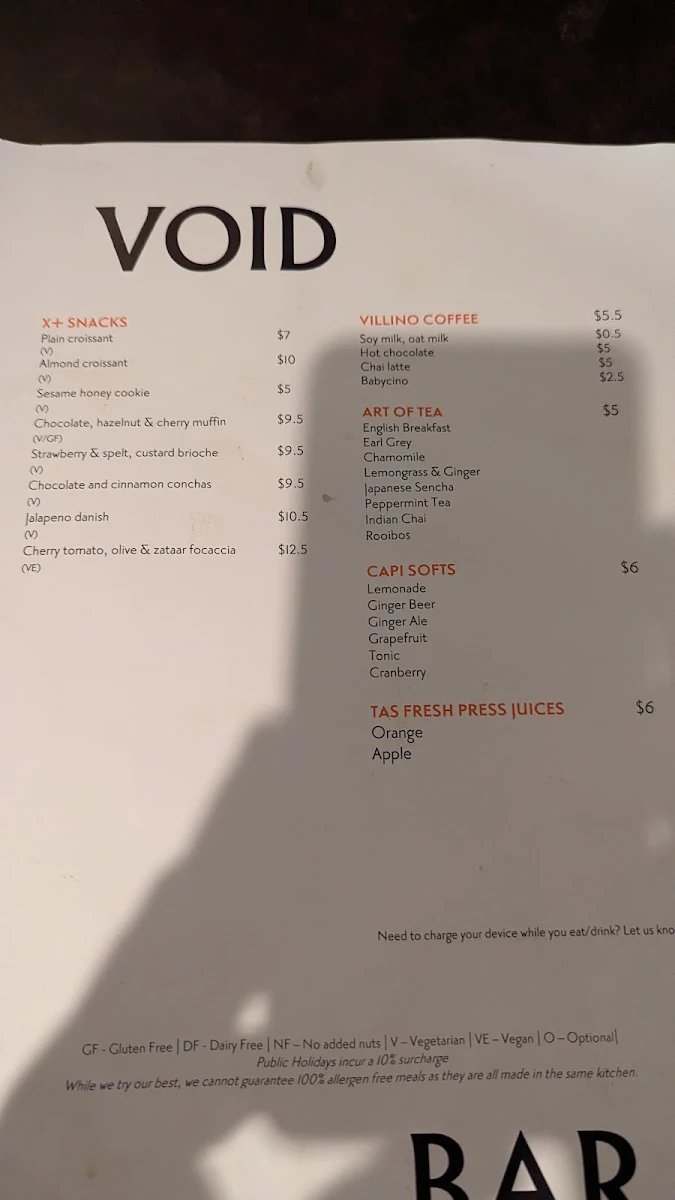 Menu, Void Bar