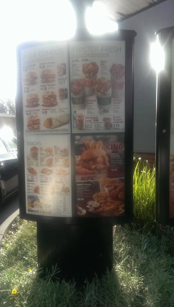 Menu, KFC Sunbury