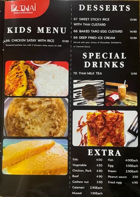 Menu, EATHAI @Murwillumbah