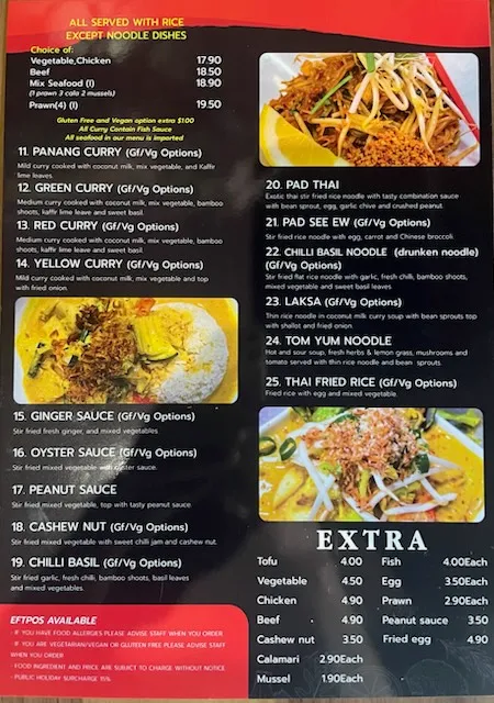 Menu, EATHAI @Murwillumbah