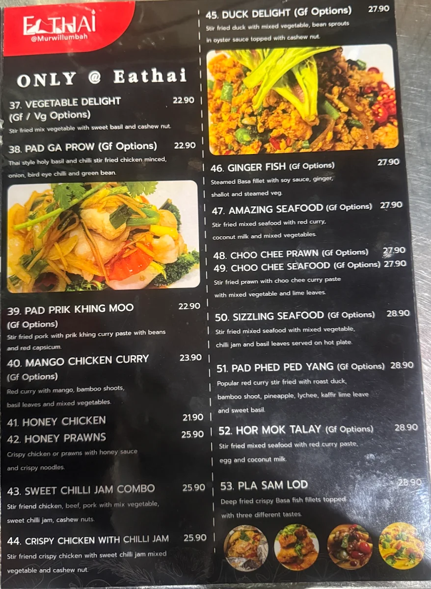 Menu, EATHAI @Murwillumbah
