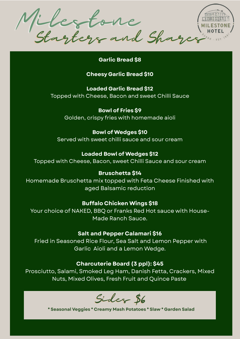 Menu, Milestone Hotel