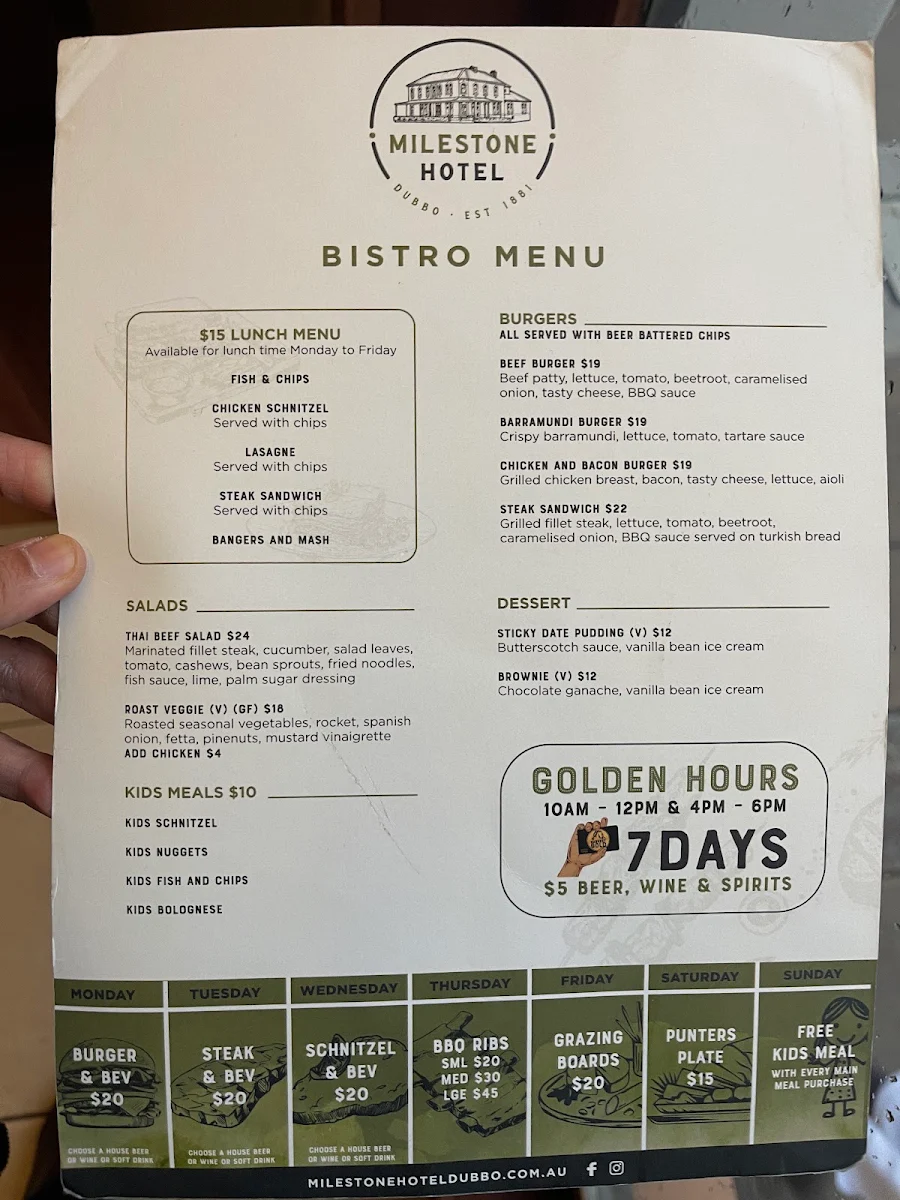 Menu, Milestone Hotel