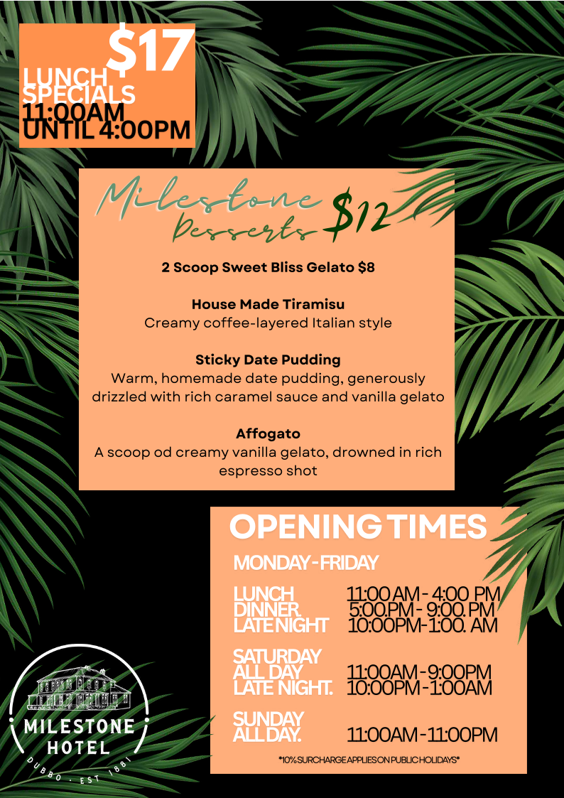 Menu, Milestone Hotel