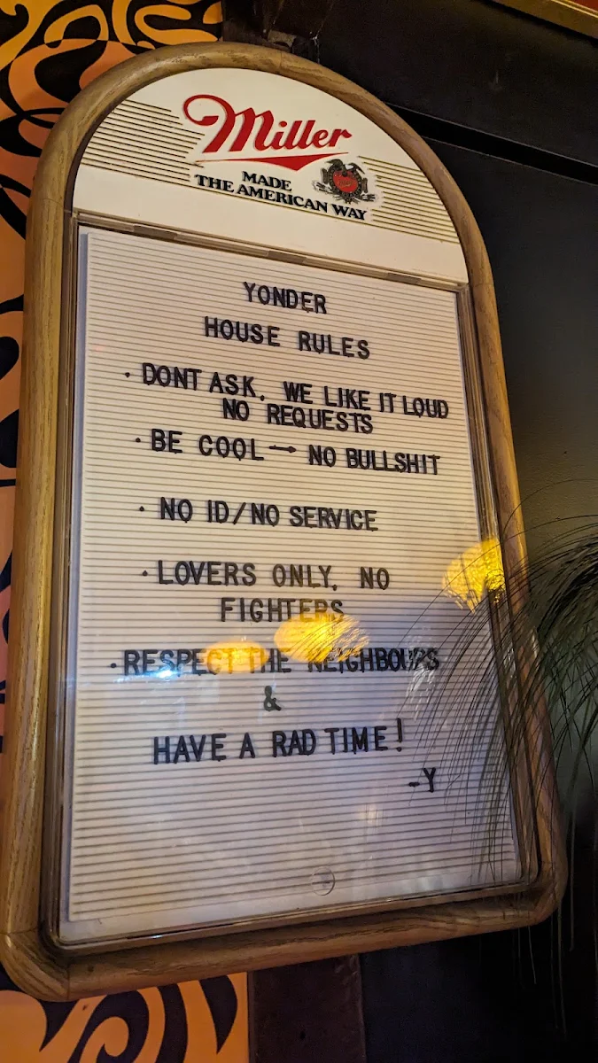Menu, YONDER BAR
