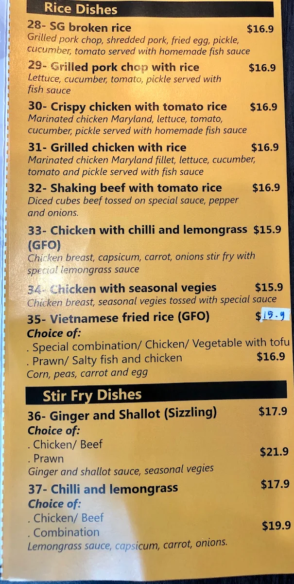Menu, Saigon Delight 99