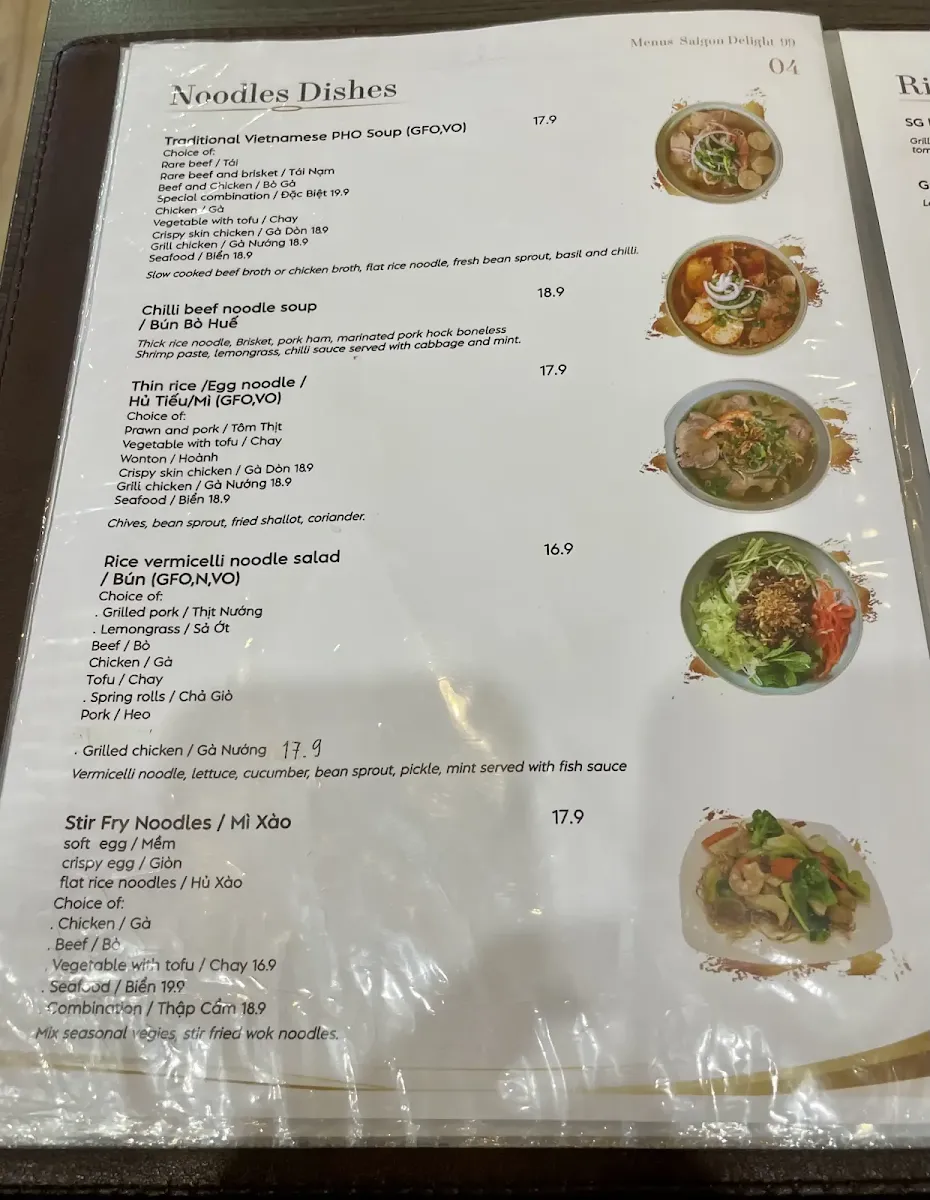 Menu, Saigon Delight 99