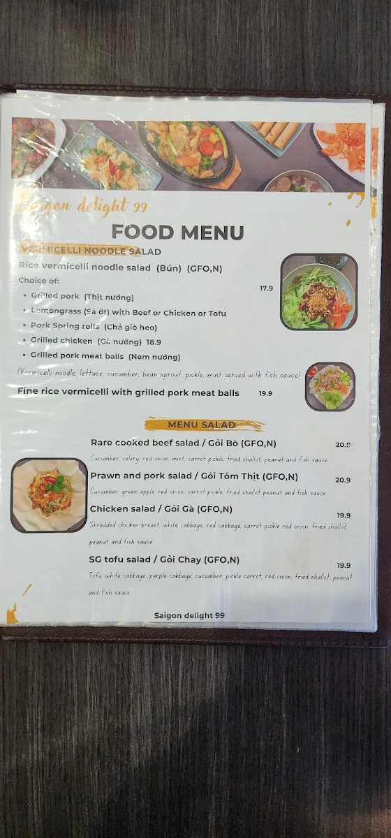 Menu, Saigon Delight 99