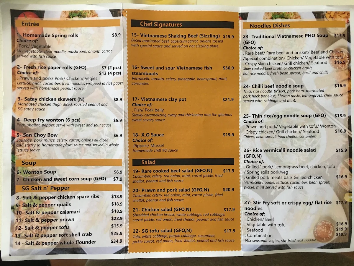 Menu, Saigon Delight 99