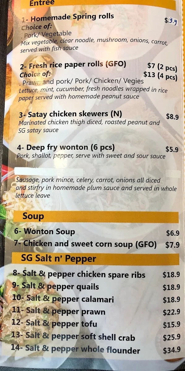 Menu, Saigon Delight 99