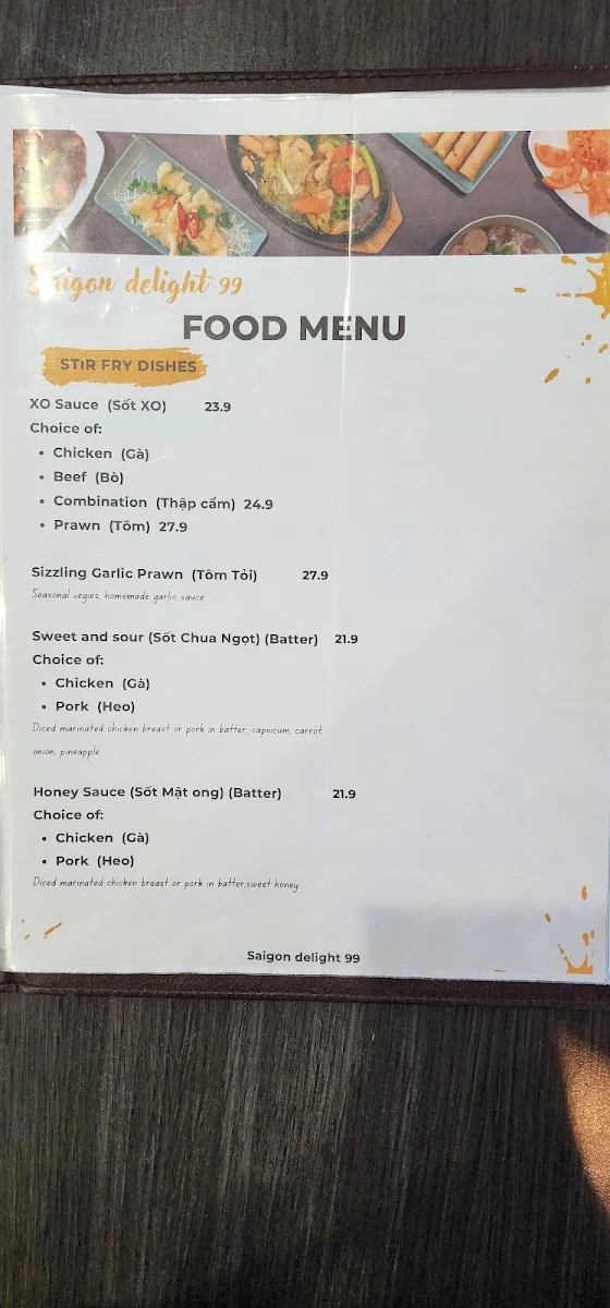 Menu, Saigon Delight 99