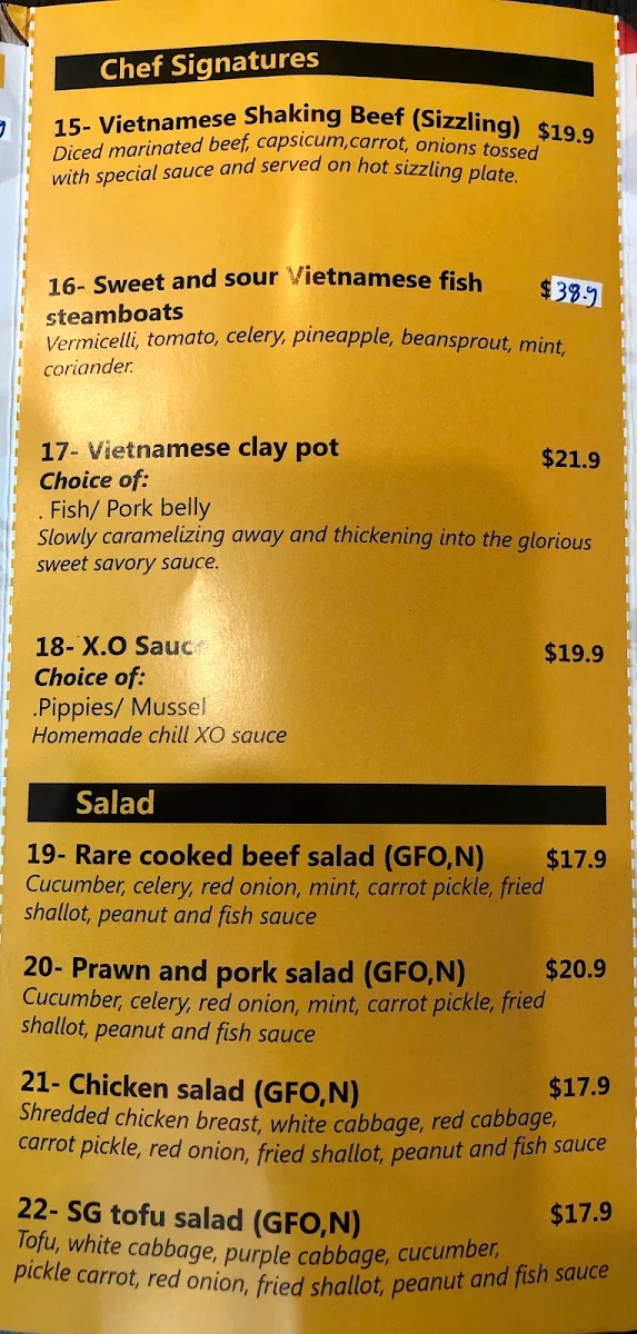 Menu, Saigon Delight 99