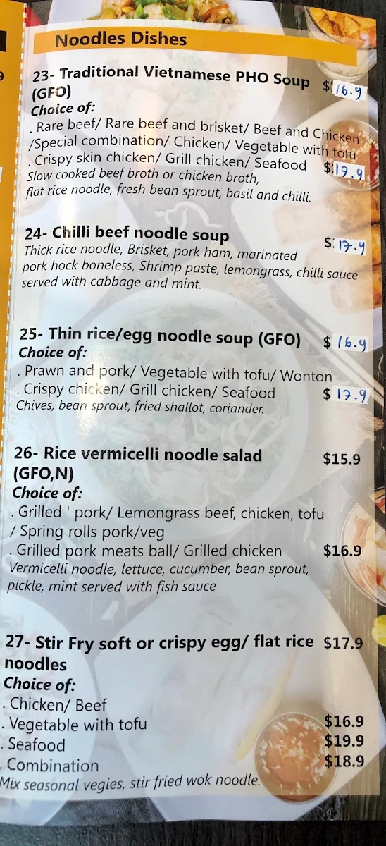 Menu, Saigon Delight 99