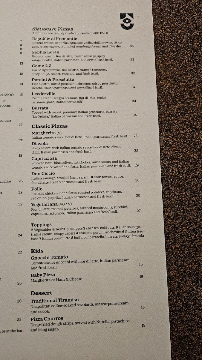 Menu, Pizzeria Da Napoli Fremantle