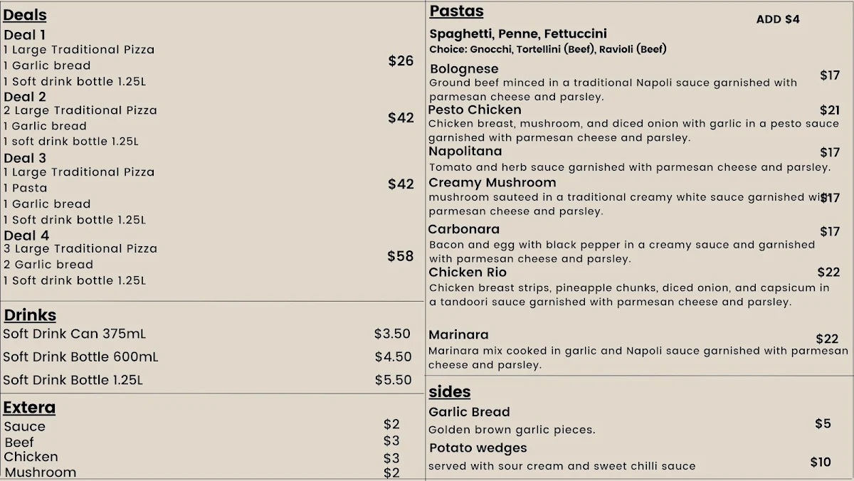 Menu, Red Fire pizza and kebab