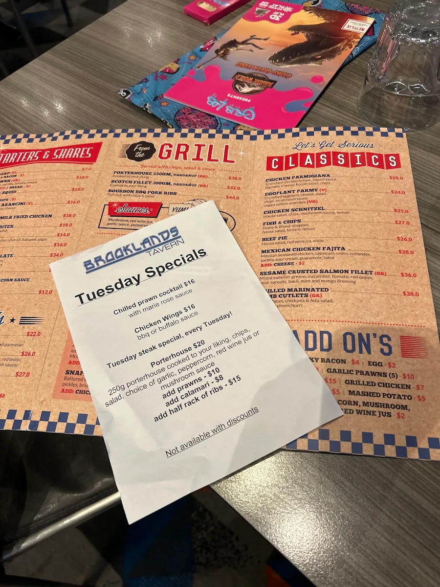 Menu, Brooklands Tavern