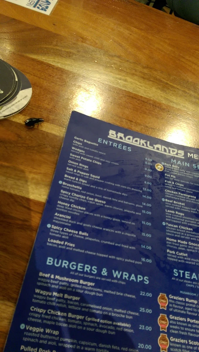Menu, Brooklands Tavern