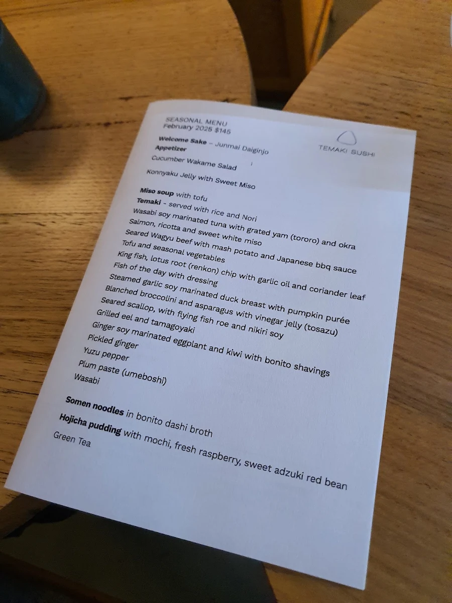 Menu, Temaki Sushi Melbourne