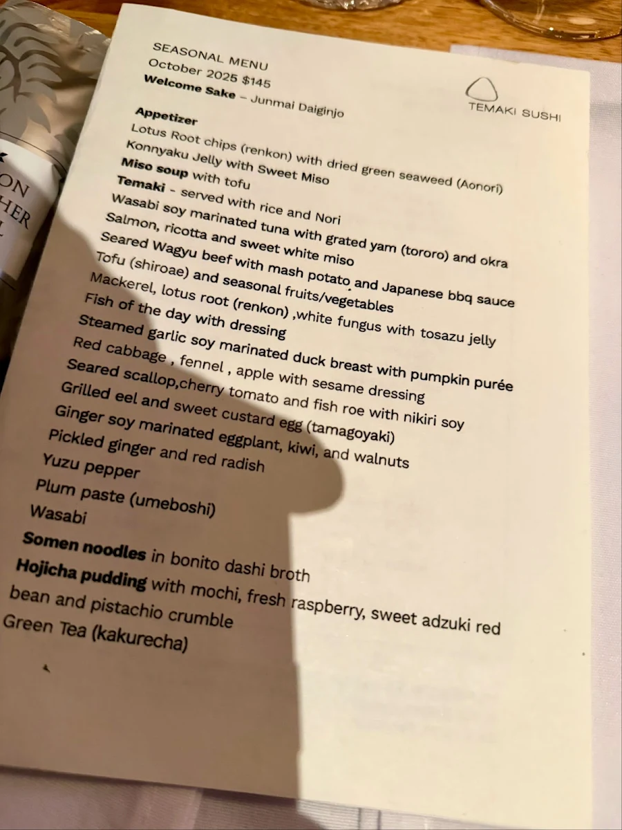 Menu, Temaki Sushi Melbourne