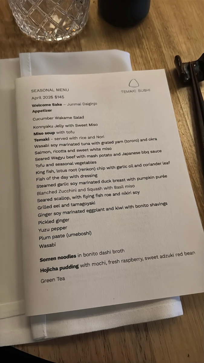 Menu, Temaki Sushi Melbourne