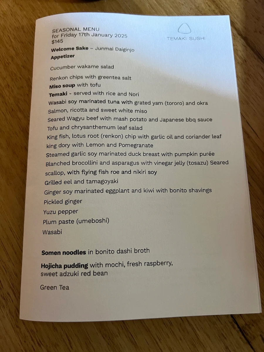 Menu, Temaki Sushi Melbourne