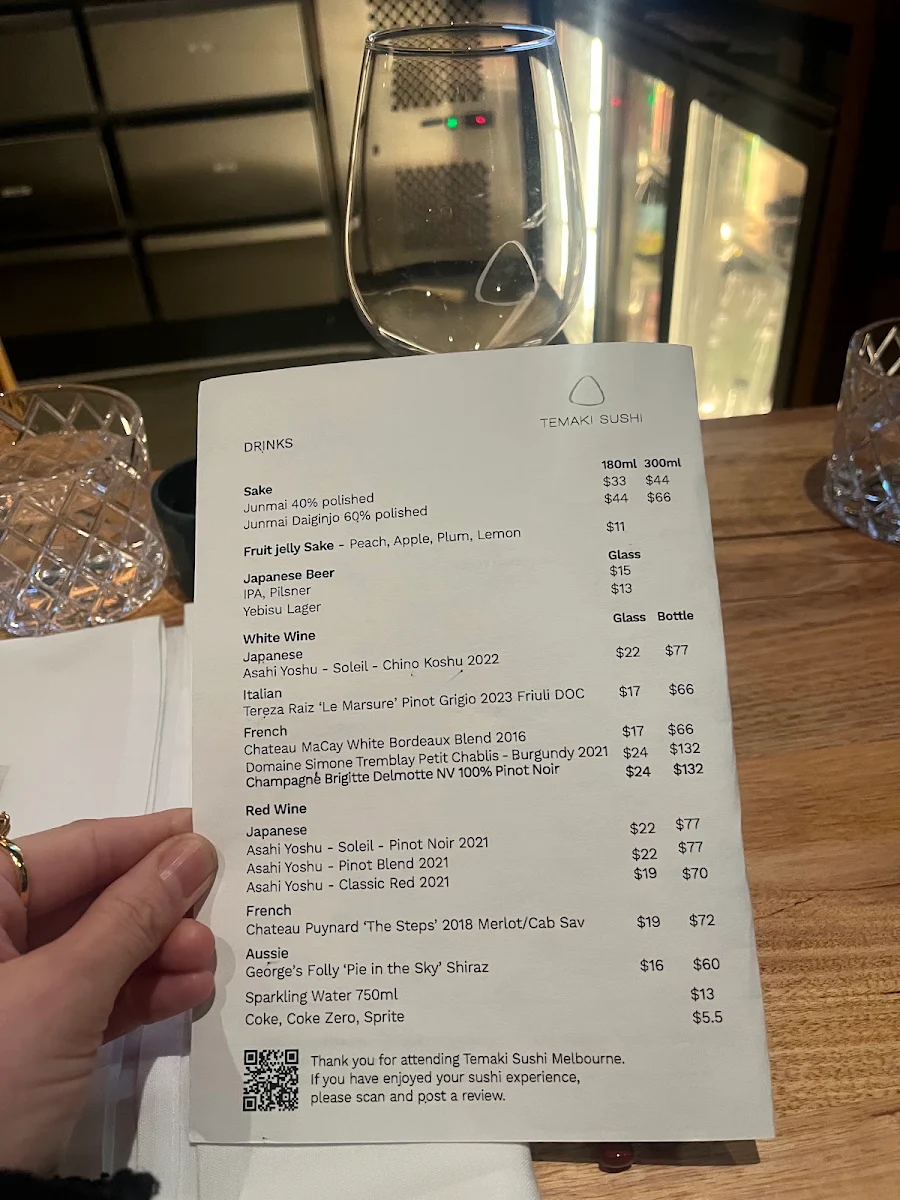 Menu, Temaki Sushi Melbourne