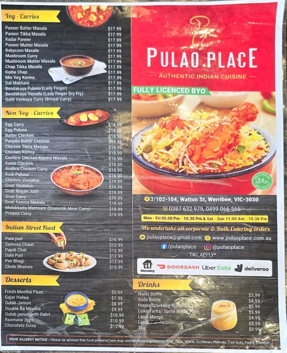 Menu, Pulao Place