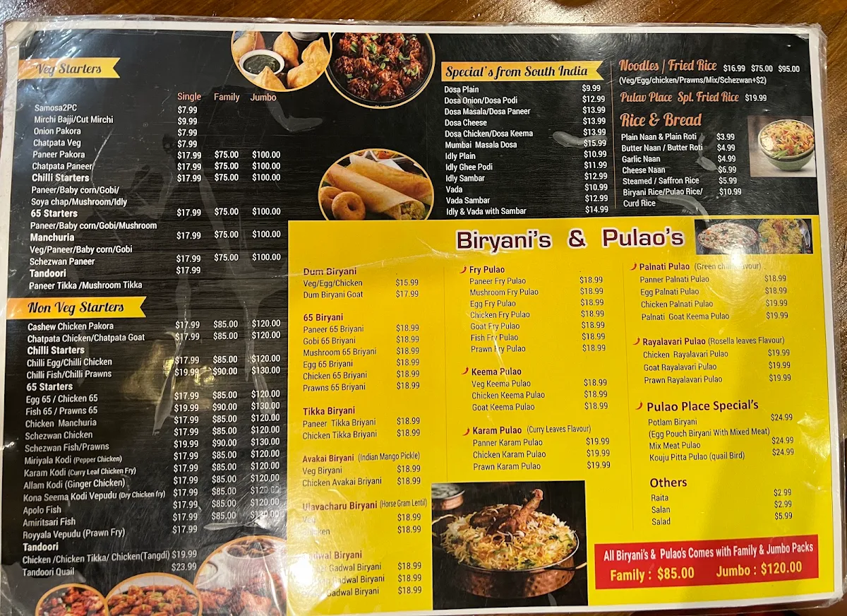 Menu, Pulao Place