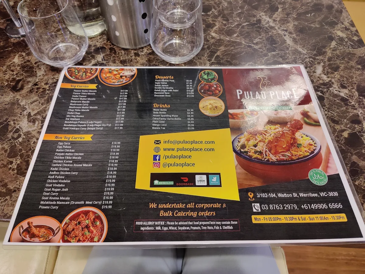 Menu, Pulao Place
