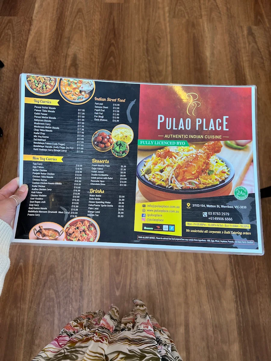 Menu, Pulao Place