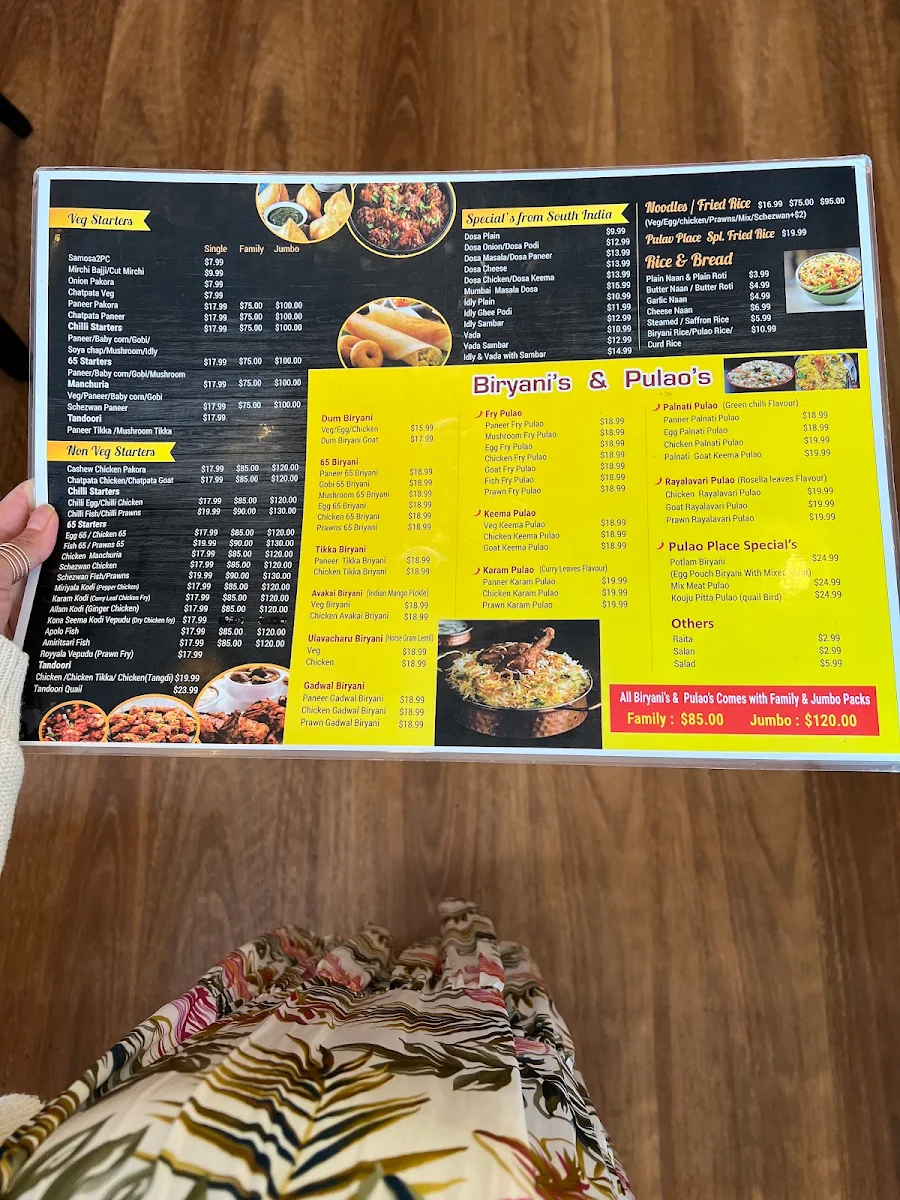 Menu, Pulao Place
